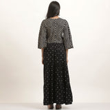 Black Bandhani & Stone Printed Tiered Dress with Flared Sleeves