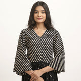 Black Bandhani & Stone Printed Tiered Dress with Flared Sleeves