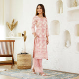 Baby Pink Floral Jaal Kurta Pants Co-ord Set