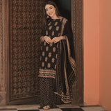 Black Festive Gold Gharara Kurta Set with Dupatta
