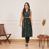 Emerald Green Ikat Inspired Kurta Set with Belt