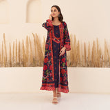 Navy Blue A-Line Spaghetti Dress with Floral Shrug