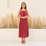 Maroon A-Line Spaghetti Dress with Floral Shrug