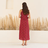 Maroon A-Line Spaghetti Dress with Floral Shrug