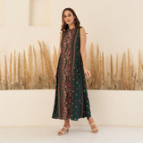 Emerald Green Floral Mandarin Collar Dress