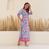 Lilac Angrakha Dress with Side Slit and Puff Sleeves