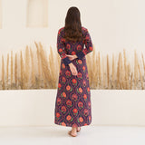 Navy Blue Side Slit Dress with Long Shrug