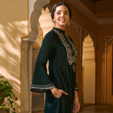 Emerald Green Embroidered Kurta with Bell Sleeves