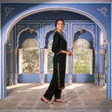 Emerald Green Velvet Floral V Neck Embroidered Kurta