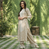 Beige Kurta Palazzo Co-ord Set with Tassel Details