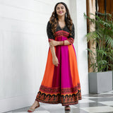 Black Multicolour Long Kalidaar Dress with Border Details