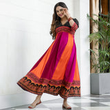 Black Multicolour Long Kalidaar Dress with Border Details