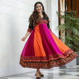 Black Multicolour Long Kalidaar Dress with Border Details