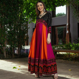 Black Multicolour Long Kalidaar Dress with Border Details