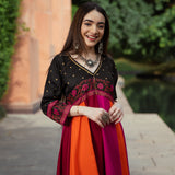 Black Multicolour Long Kalidaar Dress with Border Details