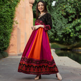 Black Multicolour Long Kalidaar Dress with Border Details
