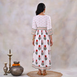 White V Neck Alia Cut Dress with Buta & Polka Prints