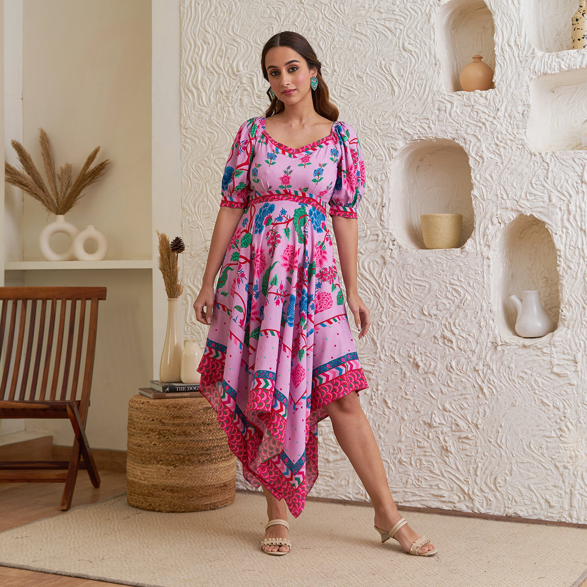 Lavender Handkerchief Dress with Puff Sleeves