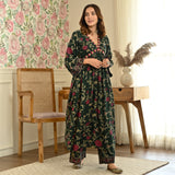 Emerald Green Front Gathered Kurta Pant Co-ord Set