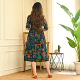 Indigo Abstract Print Flared Dress