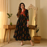 Gulbagh Black V Neck Dress