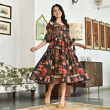 Emerald Green Geometrical Flared Dress