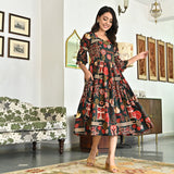 Emerald Green Geometrical Flared Dress