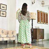 Mint Green V Neck Gathered Kurta Pant Set