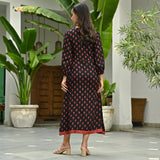 Black Printed Front Slit Alia Cut Dress