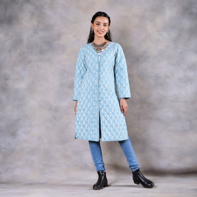 Snowdrop Powder Blue Reversible Quilted Jacket