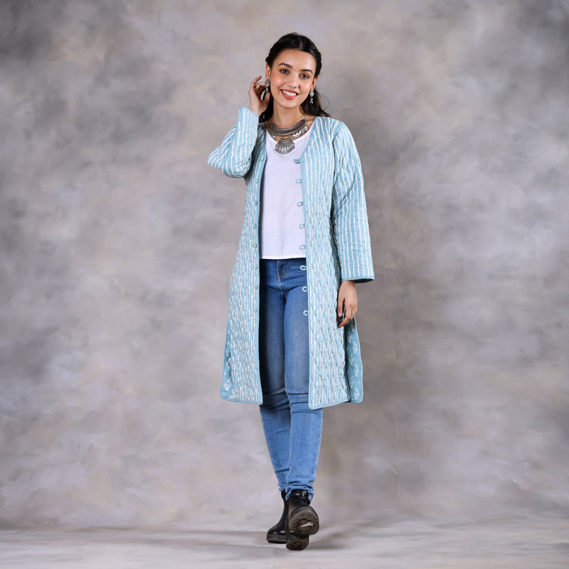 Snowdrop Powder Blue Reversible Quilted Jacket