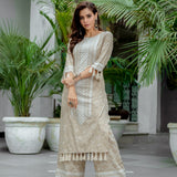 Beige Kurta Palazzo Co-ord Set with Tassel Details