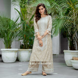 Beige Kurta Palazzo Co-ord Set with Tassel Details