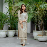 Beige Kurta Palazzo Co-ord Set with Tassel Details
