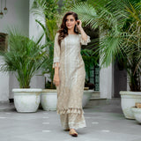 Beige Kurta Palazzo Co-ord Set with Tassel Details