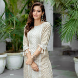 Beige Kurta Palazzo Co-ord Set with Tassel Details