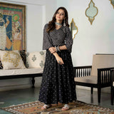 Black Bandhani & Stone Printed Tiered Dress with Flared Sleeves