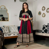 Black & Maroon Long Kalidaar Dress with Border Details