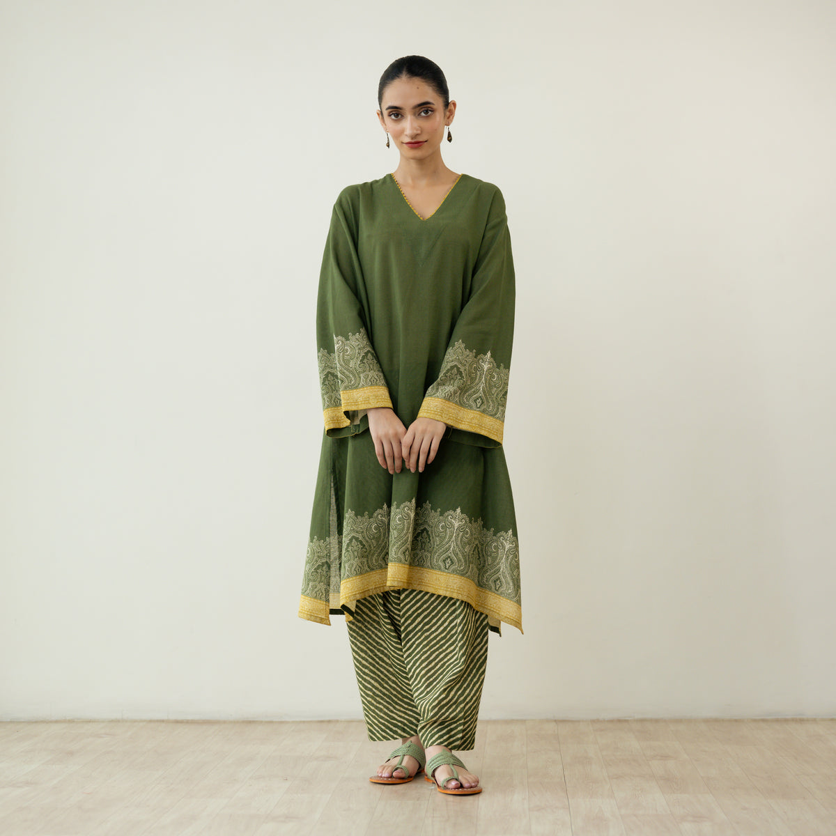Mastani Elevated Cotton Slub Salwar Set - Heena Green