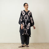Peppy Paisley Asymmetric Cotton Slub Salwar Set - Black