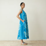 Peppy Paisley Midi Cotton Slub Dress - Ocean Blue