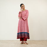 Highlighted Lace Neck Detail Slub Cotton Kurta - Dusty Pink