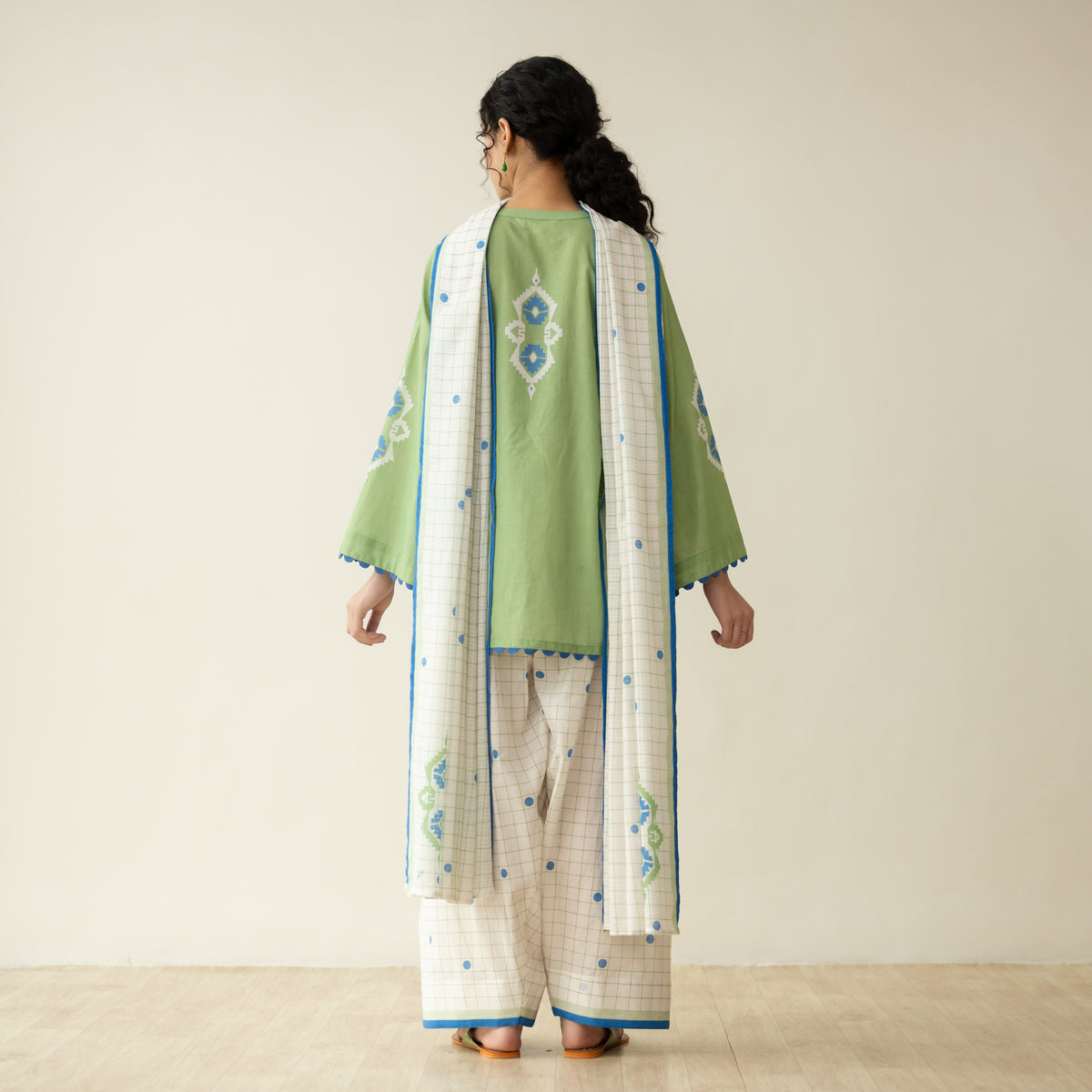 Dot & Dash Mulmul Farshi Set - Matcha Green