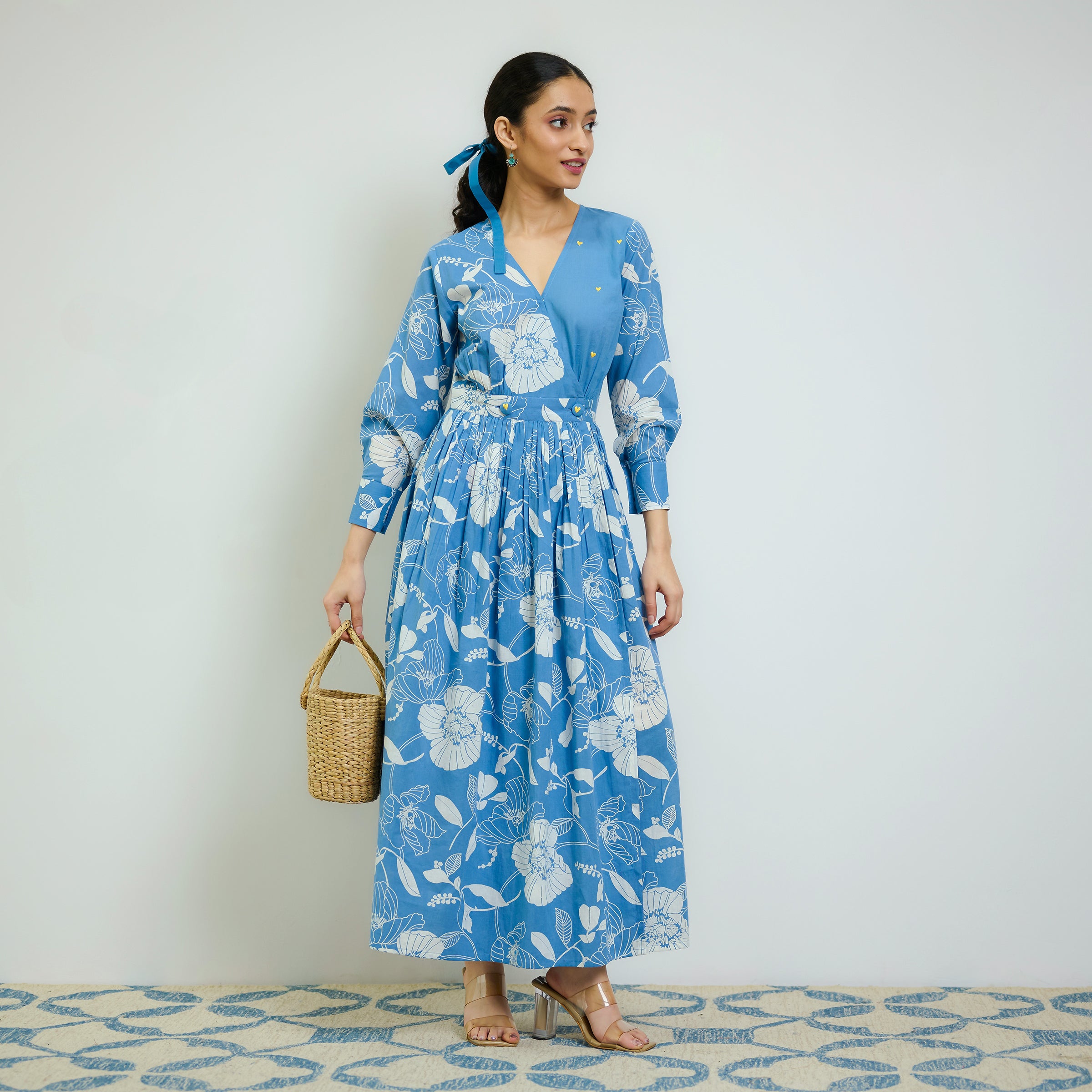 Buy Sky Blue Ayesha Cotton Overlap Dress with Hand Embroidery Detail | Rustorange Buy Sky Blue Ayesha Cotton Overlap Dress with Hand Embroidery Detail | Rustorange