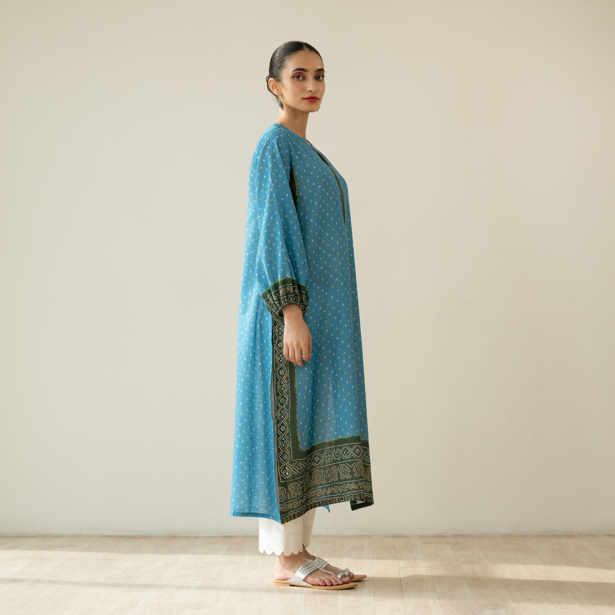Tikhi Imli Slub Cotton Slub Cotton Kurta - Blue & Heena