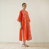 Banno Statement Slub Cotton Kurta - Tangerine