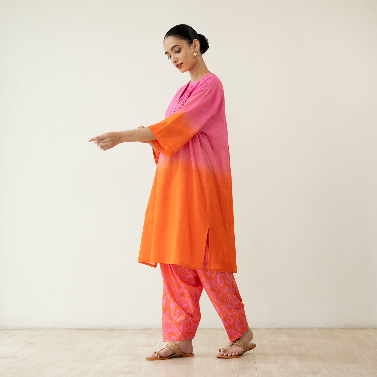 Peach Fizz Elevated Kurta Set - Tangerine & Pink