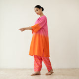 Peach Fizz Elevated Kurta Set - Tangerine & Pink