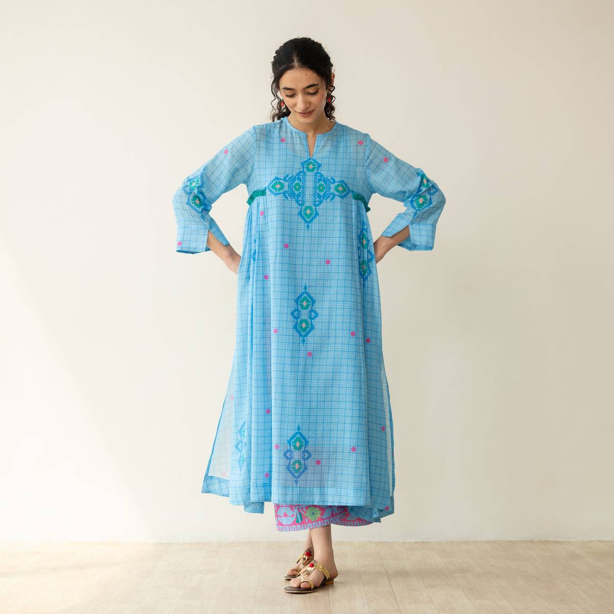 Mogra Kota Doria Kurta Set - Asmani Blue