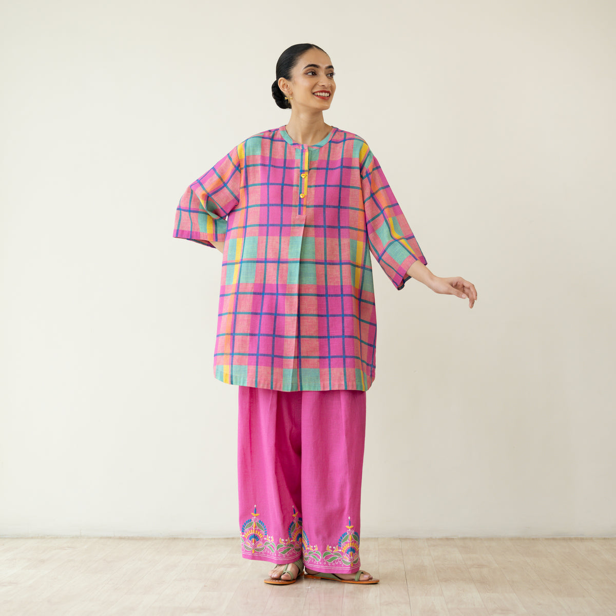 Bubblegum Embroidered Elevated Cotton Slub Coord Set - Multicolour
